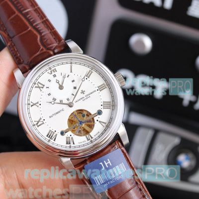 Replica Vacheron Constaintin Patrimony White Dial Brown Leather Strap Watch